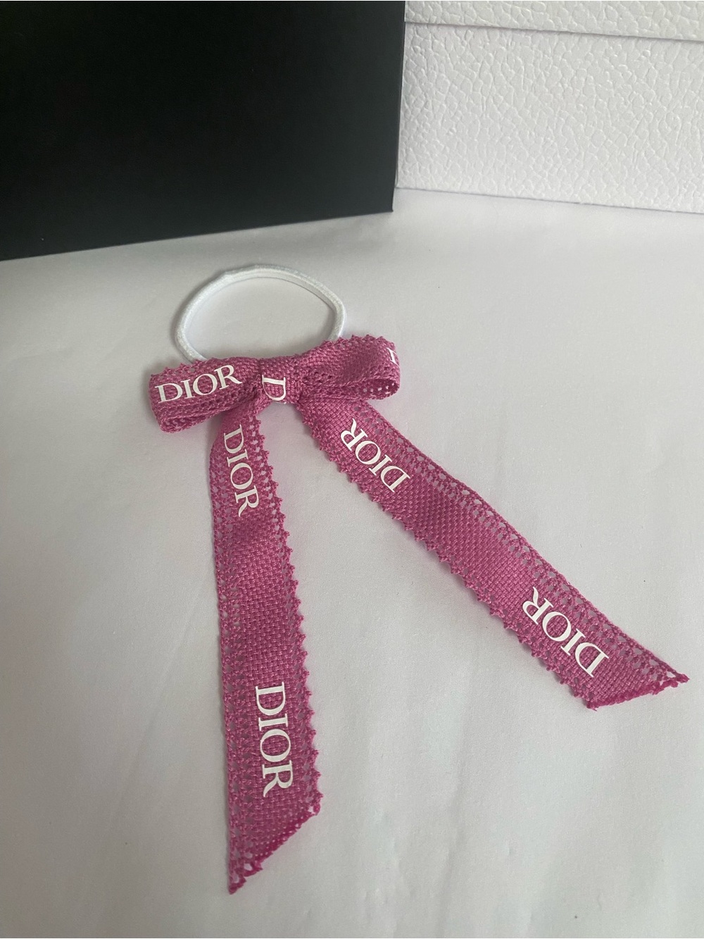 Dior Ribbon Pink Logo Bow Hair Tie